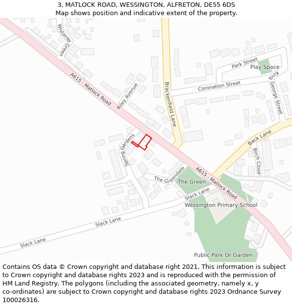 3, MATLOCK ROAD, WESSINGTON, ALFRETON, DE55 6DS: Location map and indicative extent of plot