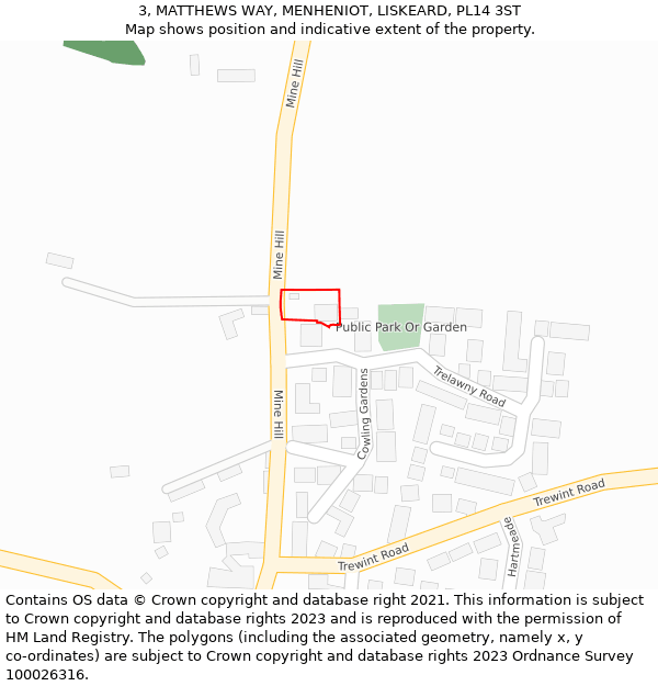 3, MATTHEWS WAY, MENHENIOT, LISKEARD, PL14 3ST: Location map and indicative extent of plot