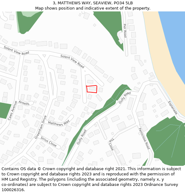 3, MATTHEWS WAY, SEAVIEW, PO34 5LB: Location map and indicative extent of plot