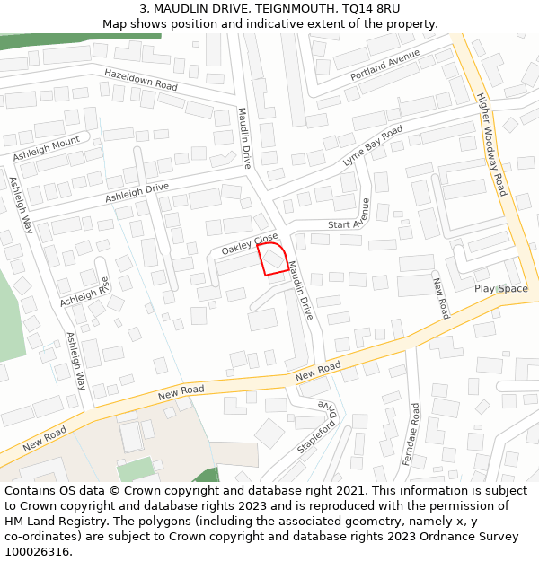 3, MAUDLIN DRIVE, TEIGNMOUTH, TQ14 8RU: Location map and indicative extent of plot