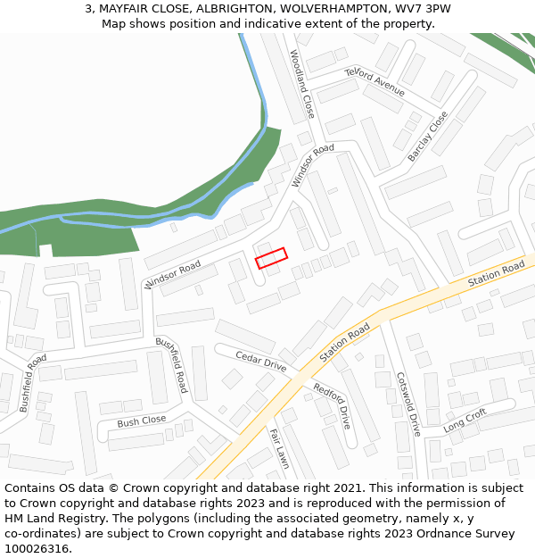 3, MAYFAIR CLOSE, ALBRIGHTON, WOLVERHAMPTON, WV7 3PW: Location map and indicative extent of plot