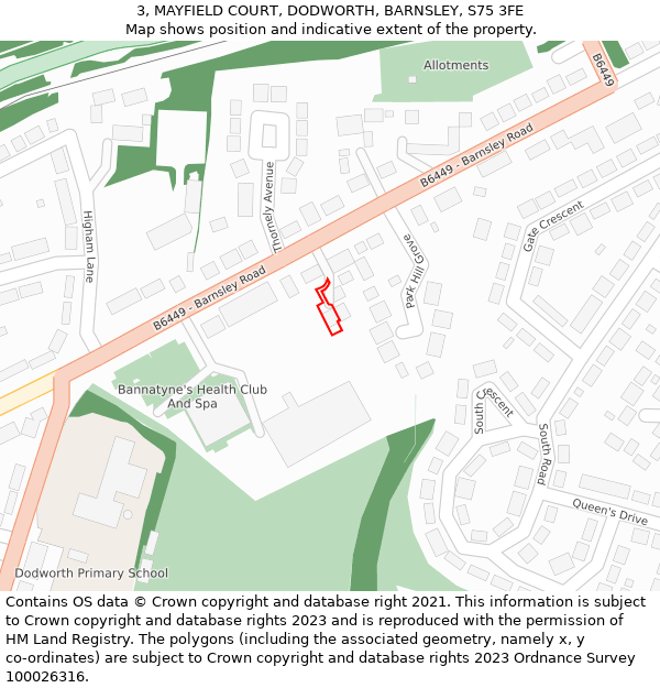 3, MAYFIELD COURT, DODWORTH, BARNSLEY, S75 3FE: Location map and indicative extent of plot