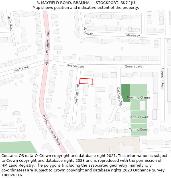 3, MAYFIELD ROAD, BRAMHALL, STOCKPORT, SK7 1JU: Location map and indicative extent of plot