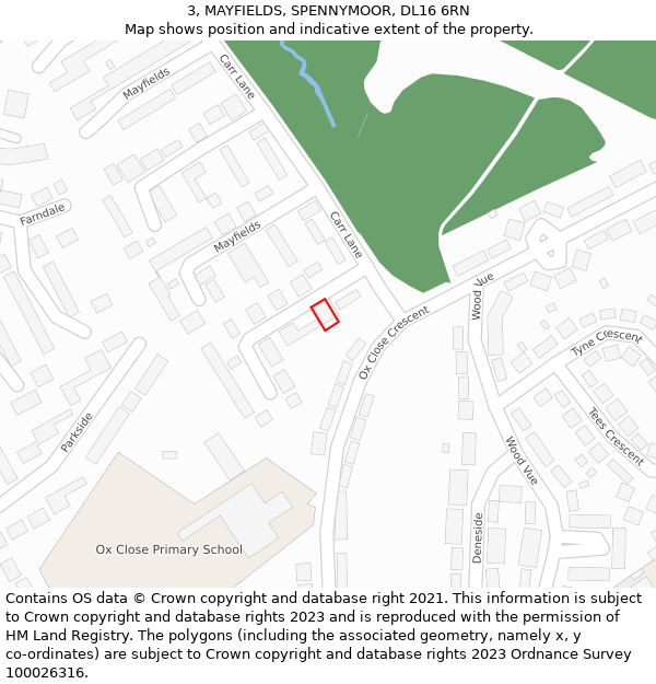 3, MAYFIELDS, SPENNYMOOR, DL16 6RN: Location map and indicative extent of plot