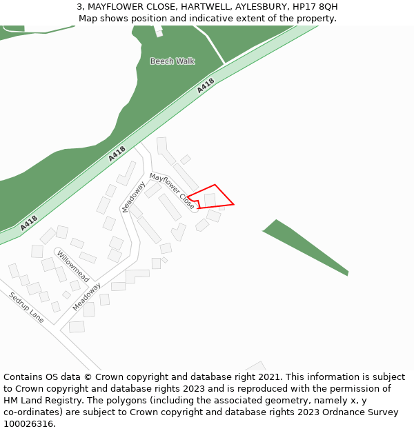 3, MAYFLOWER CLOSE, HARTWELL, AYLESBURY, HP17 8QH: Location map and indicative extent of plot