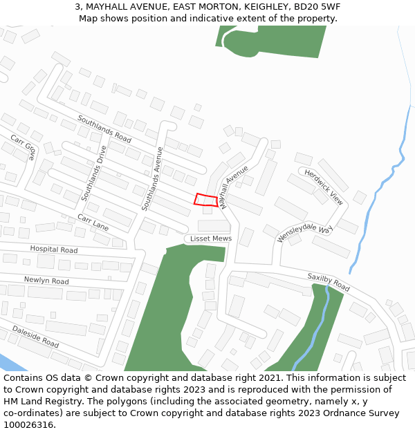 3, MAYHALL AVENUE, EAST MORTON, KEIGHLEY, BD20 5WF: Location map and indicative extent of plot