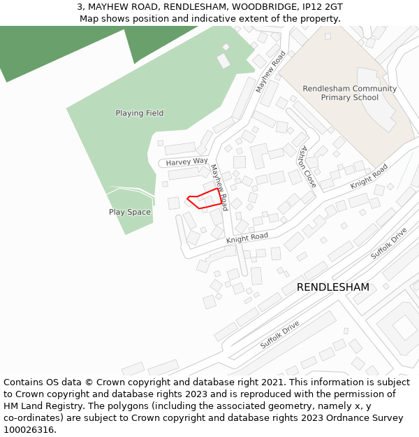 3, MAYHEW ROAD, RENDLESHAM, WOODBRIDGE, IP12 2GT: Location map and indicative extent of plot