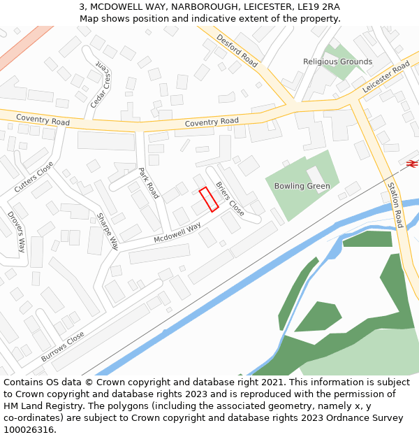3, MCDOWELL WAY, NARBOROUGH, LEICESTER, LE19 2RA: Location map and indicative extent of plot