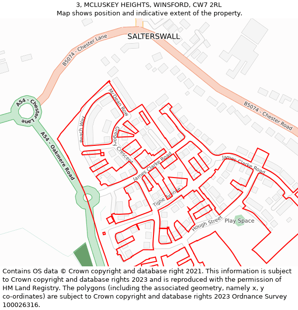 3, MCLUSKEY HEIGHTS, WINSFORD, CW7 2RL: Location map and indicative extent of plot