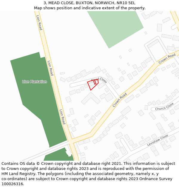 3, MEAD CLOSE, BUXTON, NORWICH, NR10 5EL: Location map and indicative extent of plot