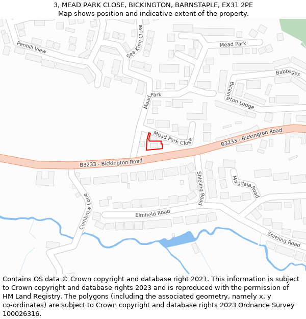 3, MEAD PARK CLOSE, BICKINGTON, BARNSTAPLE, EX31 2PE: Location map and indicative extent of plot