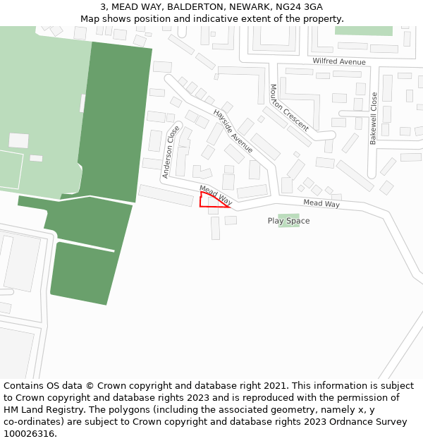 3, MEAD WAY, BALDERTON, NEWARK, NG24 3GA: Location map and indicative extent of plot