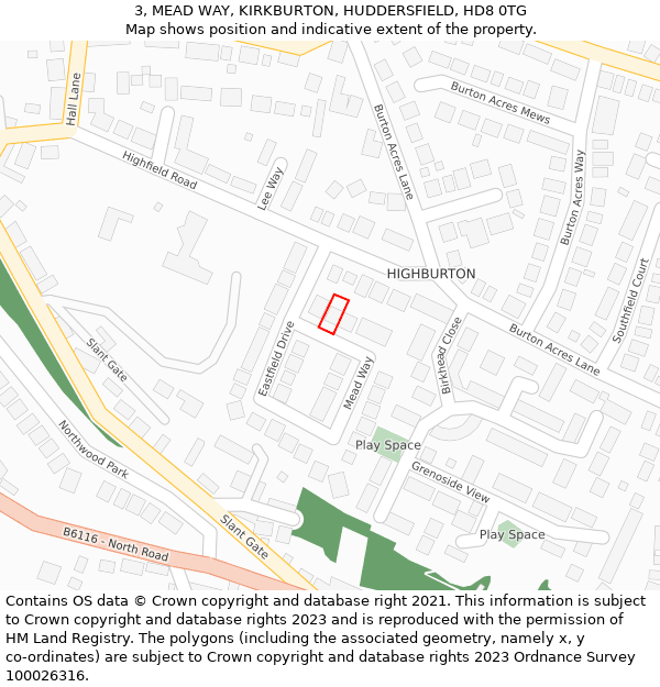 3, MEAD WAY, KIRKBURTON, HUDDERSFIELD, HD8 0TG: Location map and indicative extent of plot