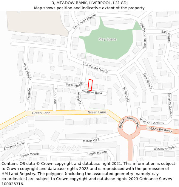 3, MEADOW BANK, LIVERPOOL, L31 8DJ: Location map and indicative extent of plot