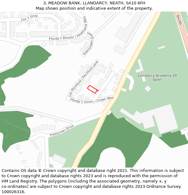 3, MEADOW BANK, LLANDARCY, NEATH, SA10 6FH: Location map and indicative extent of plot