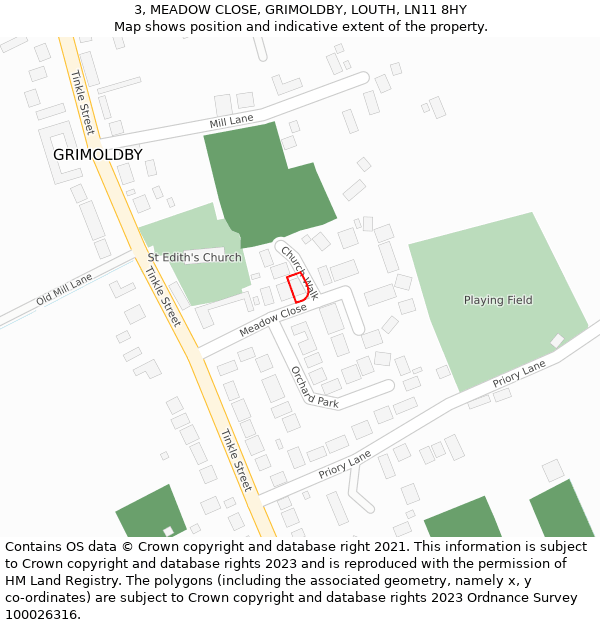 3, MEADOW CLOSE, GRIMOLDBY, LOUTH, LN11 8HY: Location map and indicative extent of plot