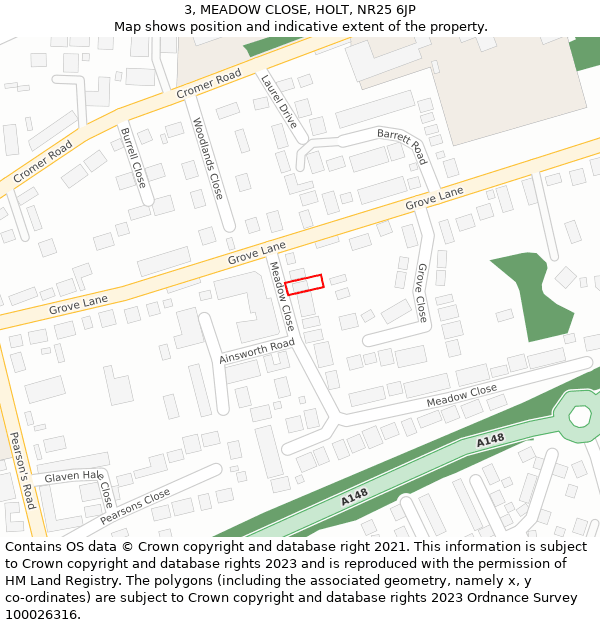 3, MEADOW CLOSE, HOLT, NR25 6JP: Location map and indicative extent of plot