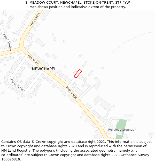 3, MEADOW COURT, NEWCHAPEL, STOKE-ON-TRENT, ST7 4YW: Location map and indicative extent of plot