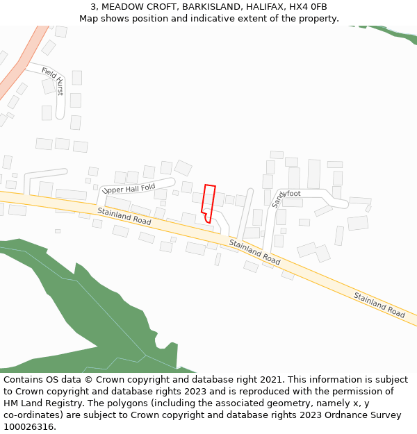 3, MEADOW CROFT, BARKISLAND, HALIFAX, HX4 0FB: Location map and indicative extent of plot