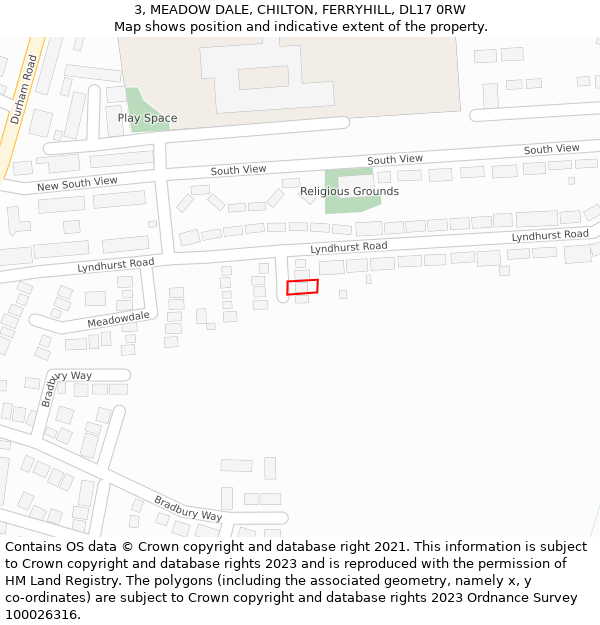 3, MEADOW DALE, CHILTON, FERRYHILL, DL17 0RW: Location map and indicative extent of plot