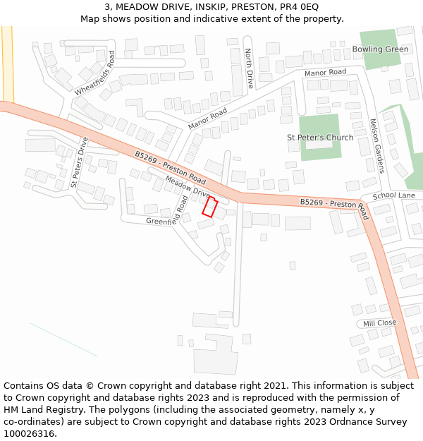 3, MEADOW DRIVE, INSKIP, PRESTON, PR4 0EQ: Location map and indicative extent of plot