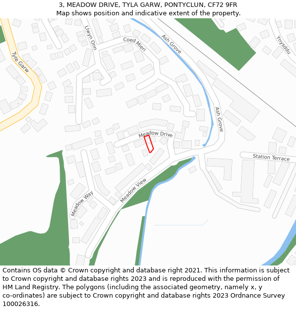 3, MEADOW DRIVE, TYLA GARW, PONTYCLUN, CF72 9FR: Location map and indicative extent of plot