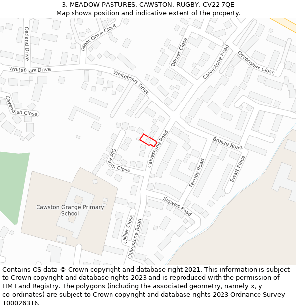 3, MEADOW PASTURES, CAWSTON, RUGBY, CV22 7QE: Location map and indicative extent of plot