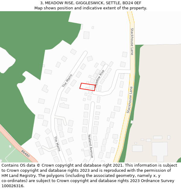 3, MEADOW RISE, GIGGLESWICK, SETTLE, BD24 0EF: Location map and indicative extent of plot