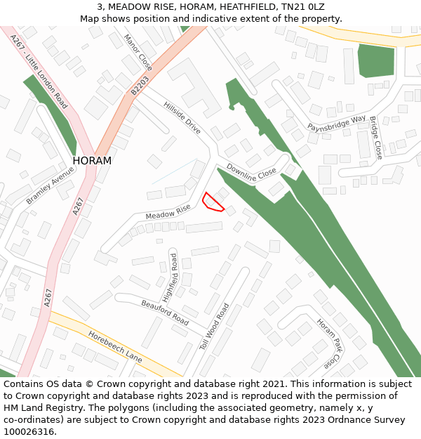 3, MEADOW RISE, HORAM, HEATHFIELD, TN21 0LZ: Location map and indicative extent of plot