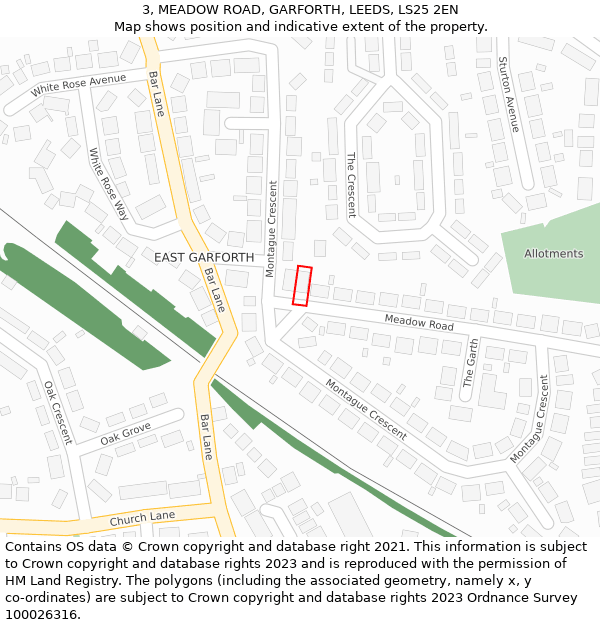 3, MEADOW ROAD, GARFORTH, LEEDS, LS25 2EN: Location map and indicative extent of plot