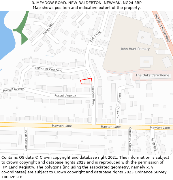 3, MEADOW ROAD, NEW BALDERTON, NEWARK, NG24 3BP: Location map and indicative extent of plot