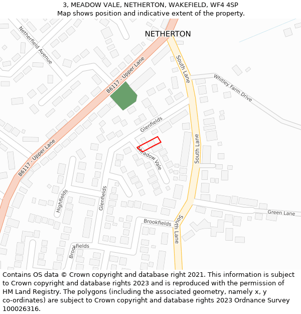 3, MEADOW VALE, NETHERTON, WAKEFIELD, WF4 4SP: Location map and indicative extent of plot