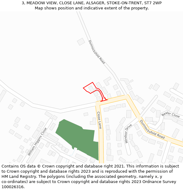 3, MEADOW VIEW, CLOSE LANE, ALSAGER, STOKE-ON-TRENT, ST7 2WP: Location map and indicative extent of plot