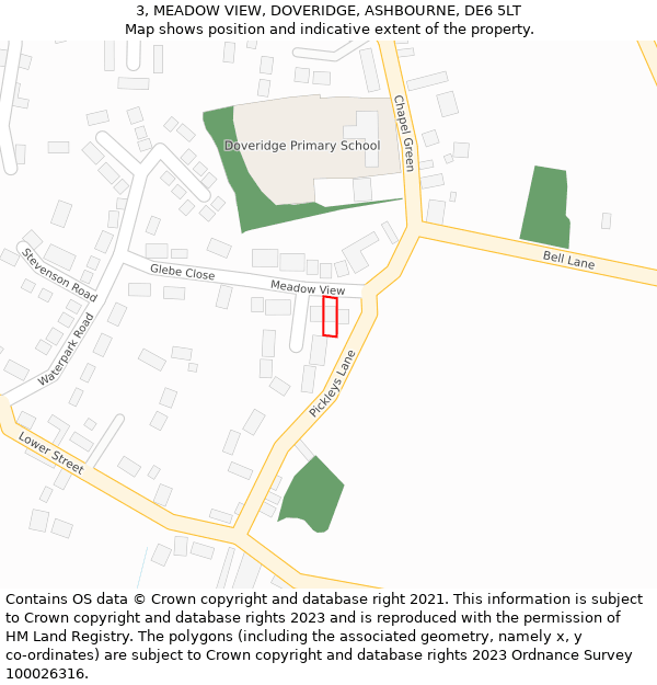 3, MEADOW VIEW, DOVERIDGE, ASHBOURNE, DE6 5LT: Location map and indicative extent of plot