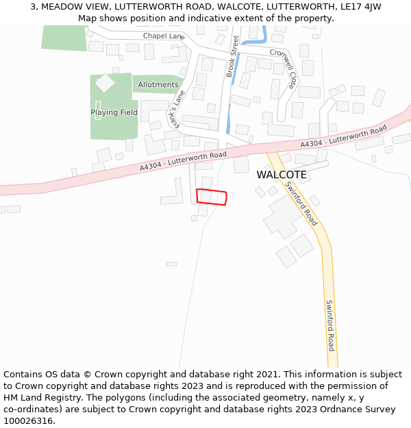 3, MEADOW VIEW, LUTTERWORTH ROAD, WALCOTE, LUTTERWORTH, LE17 4JW: Location map and indicative extent of plot