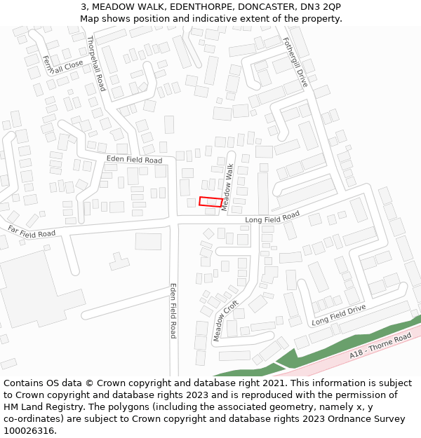 3, MEADOW WALK, EDENTHORPE, DONCASTER, DN3 2QP: Location map and indicative extent of plot