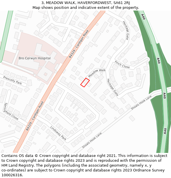 3, MEADOW WALK, HAVERFORDWEST, SA61 2RJ: Location map and indicative extent of plot