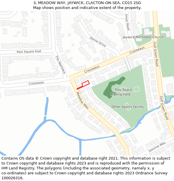 3, MEADOW WAY, JAYWICK, CLACTON-ON-SEA, CO15 2SG: Location map and indicative extent of plot