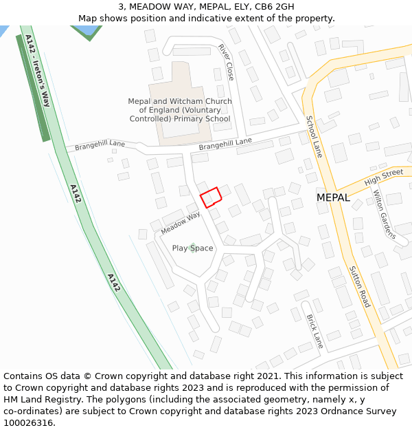 3, MEADOW WAY, MEPAL, ELY, CB6 2GH: Location map and indicative extent of plot