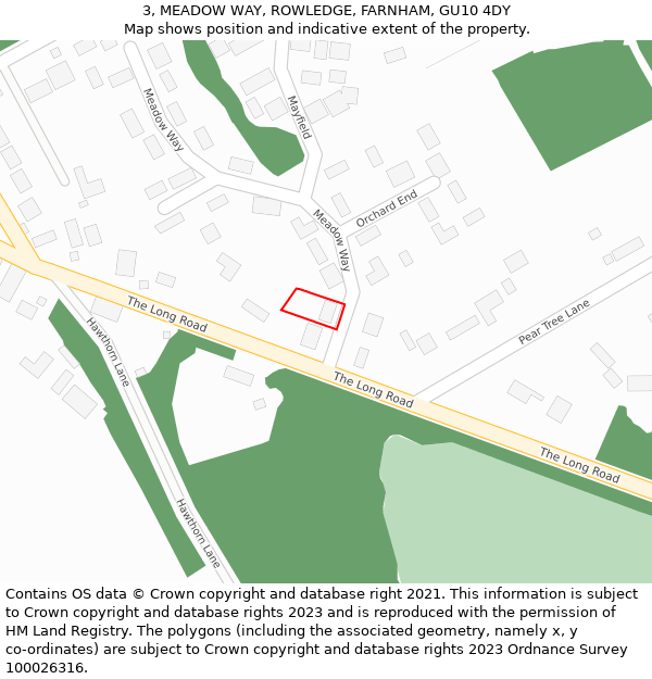3, MEADOW WAY, ROWLEDGE, FARNHAM, GU10 4DY: Location map and indicative extent of plot