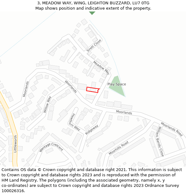 3, MEADOW WAY, WING, LEIGHTON BUZZARD, LU7 0TG: Location map and indicative extent of plot