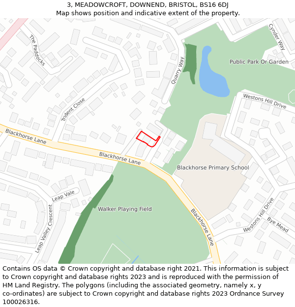 3, MEADOWCROFT, DOWNEND, BRISTOL, BS16 6DJ: Location map and indicative extent of plot