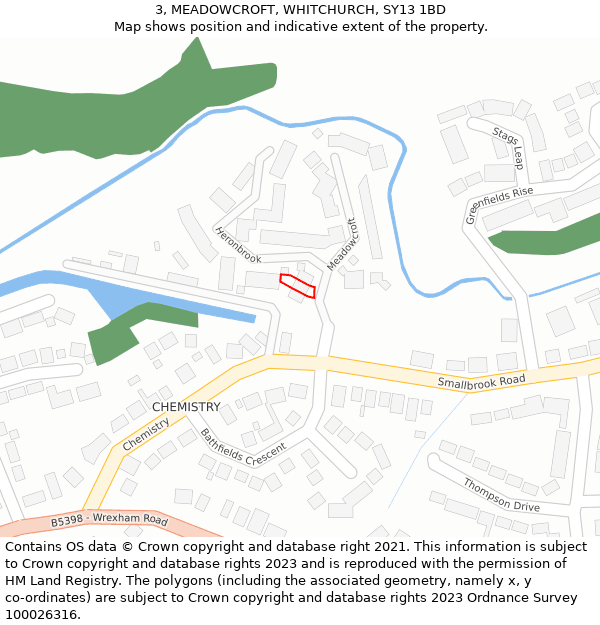 3, MEADOWCROFT, WHITCHURCH, SY13 1BD: Location map and indicative extent of plot