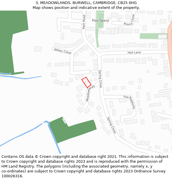 3, MEADOWLANDS, BURWELL, CAMBRIDGE, CB25 0HG: Location map and indicative extent of plot