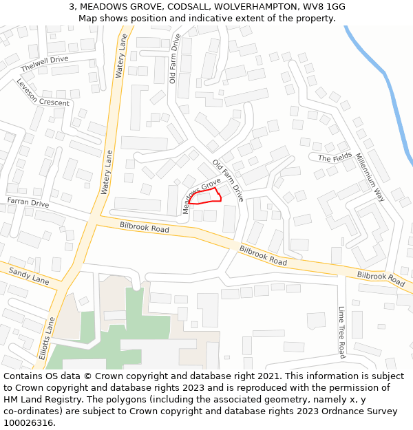 3, MEADOWS GROVE, CODSALL, WOLVERHAMPTON, WV8 1GG: Location map and indicative extent of plot