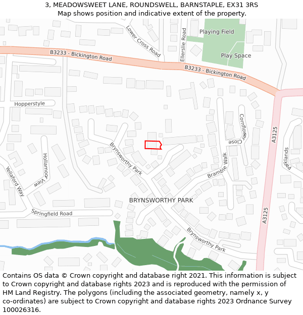 3, MEADOWSWEET LANE, ROUNDSWELL, BARNSTAPLE, EX31 3RS: Location map and indicative extent of plot