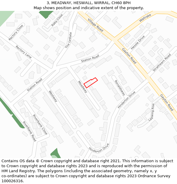 3, MEADWAY, HESWALL, WIRRAL, CH60 8PH: Location map and indicative extent of plot