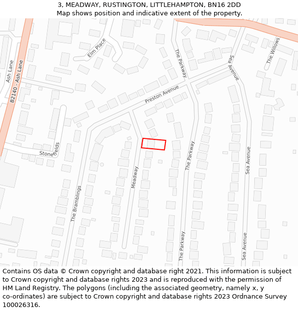 3, MEADWAY, RUSTINGTON, LITTLEHAMPTON, BN16 2DD: Location map and indicative extent of plot