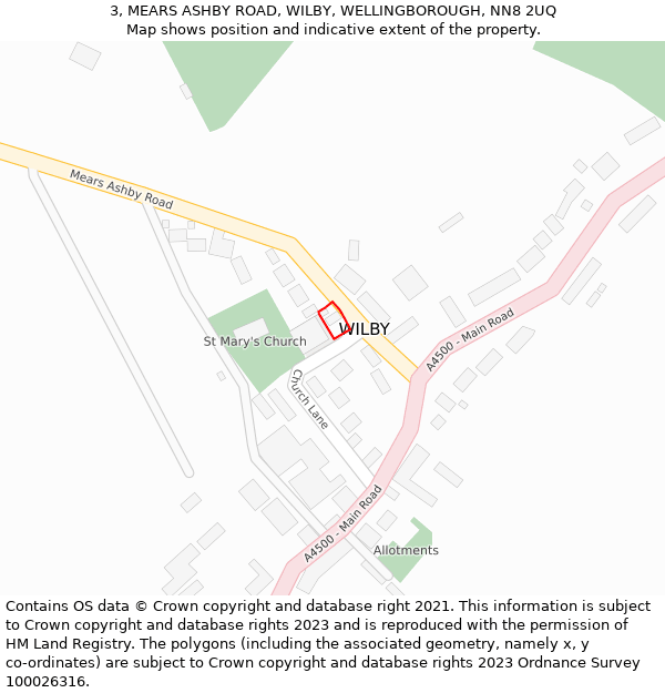 3, MEARS ASHBY ROAD, WILBY, WELLINGBOROUGH, NN8 2UQ: Location map and indicative extent of plot