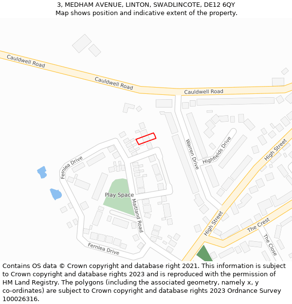 3, MEDHAM AVENUE, LINTON, SWADLINCOTE, DE12 6QY: Location map and indicative extent of plot